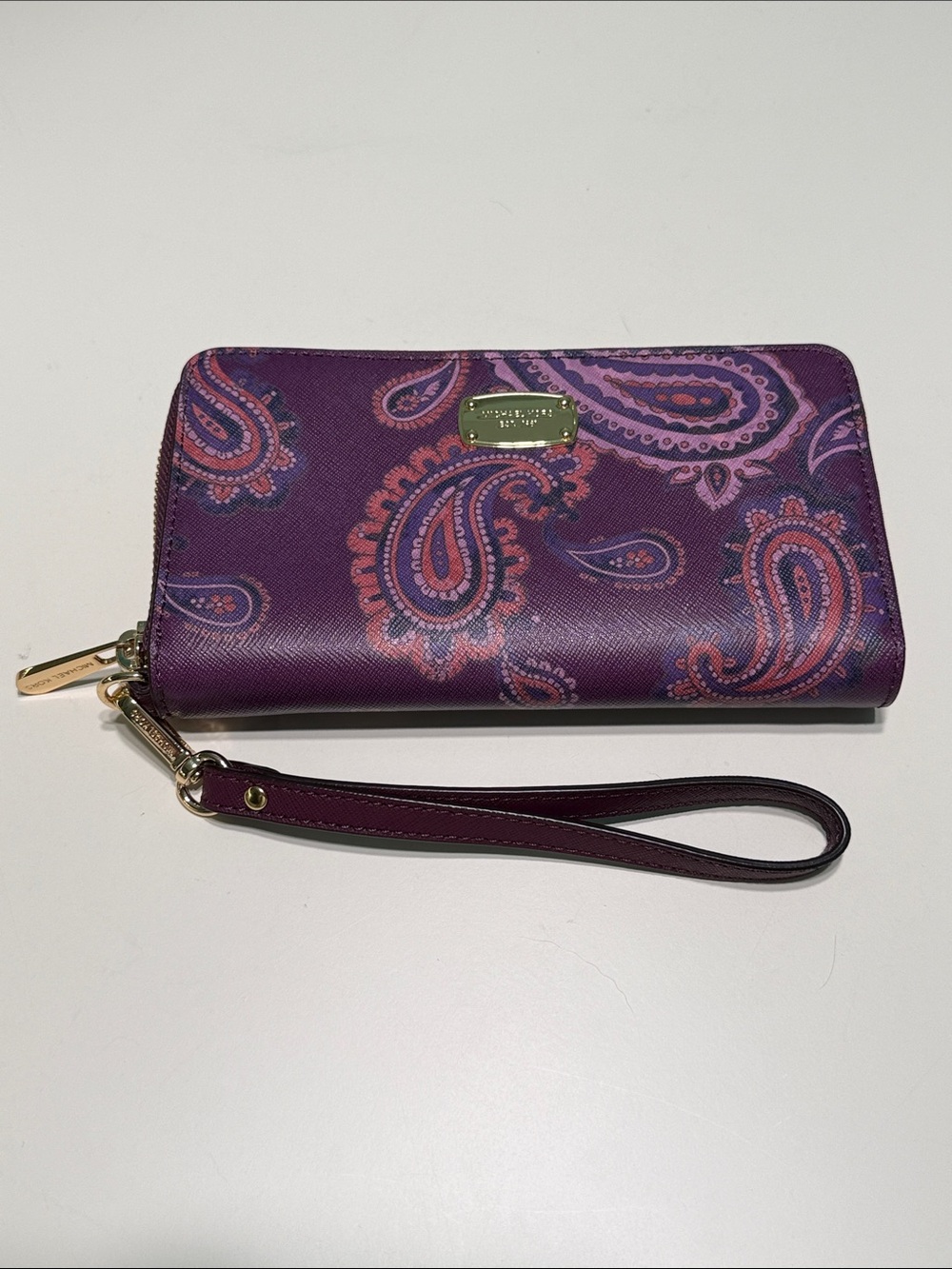 Michael Kors Purple Paisley Zip-Around Wristlet